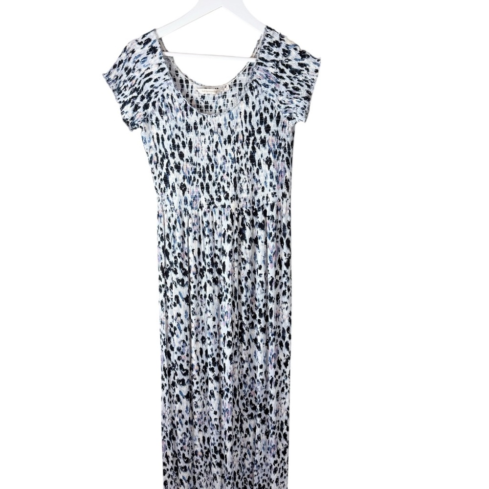 Soft Surroundings‎ Smocked Maxi Dress Leopard Print Short Sleeve
